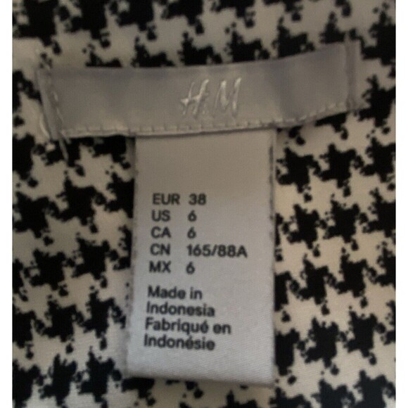 H&M Modern Chic Houndstooth Black & White Mini Shift Dress 3/4 Sleeve Size 6 Med - Picture 8 of 10